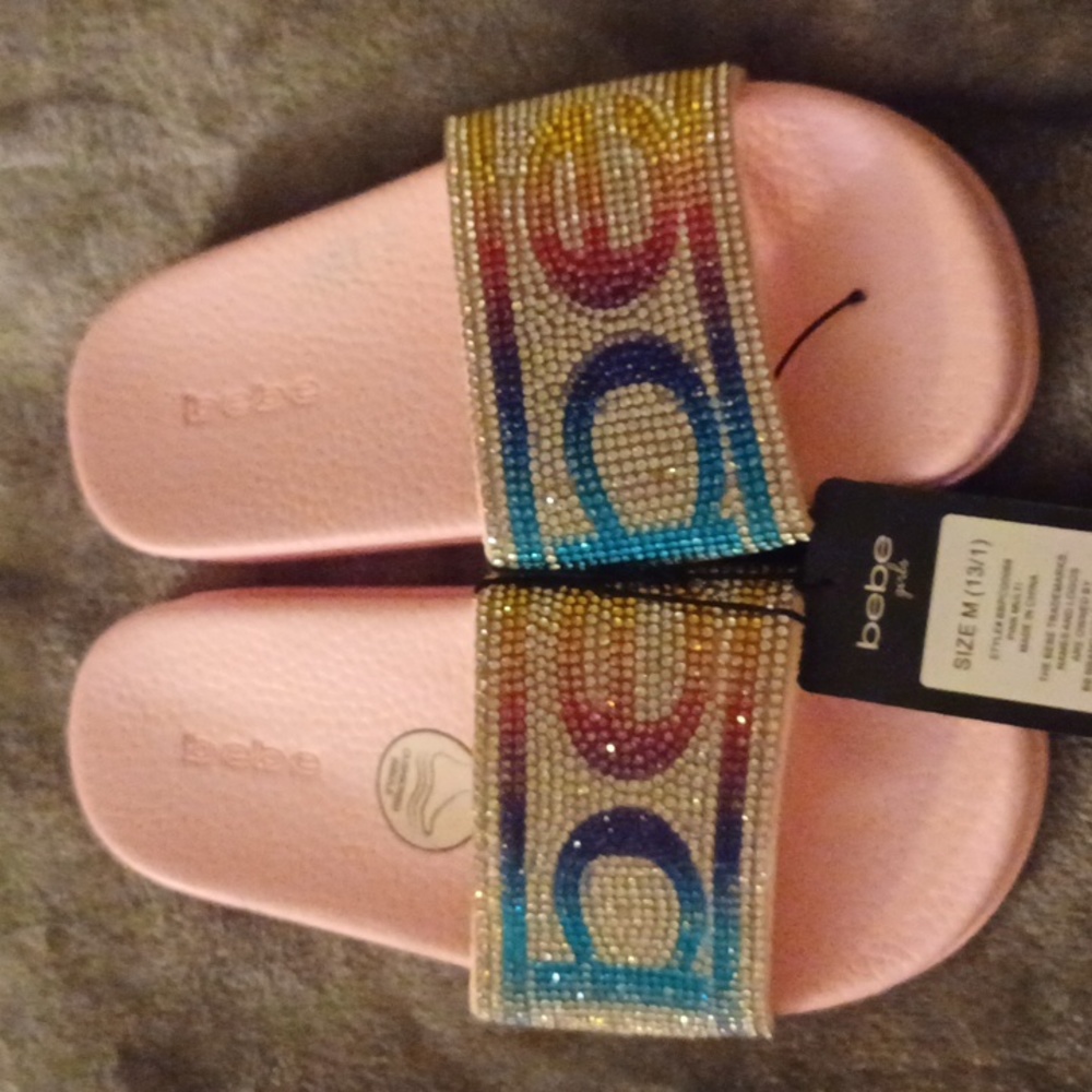 NWT BEBE SLIDES FOR GIRLS SPARKLES SIZE 13/1